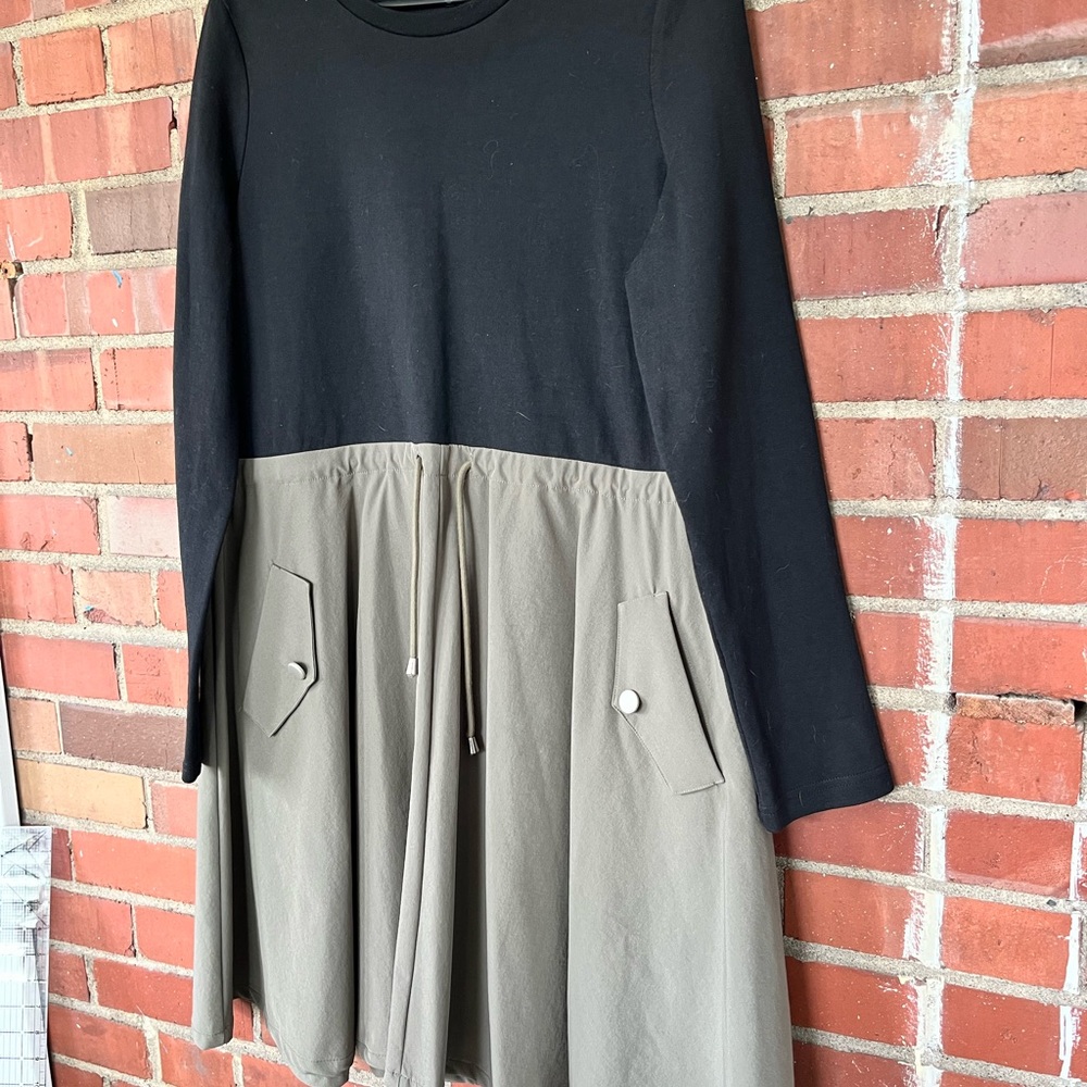 Jovonna London Black and Greenish/Taupe Dress